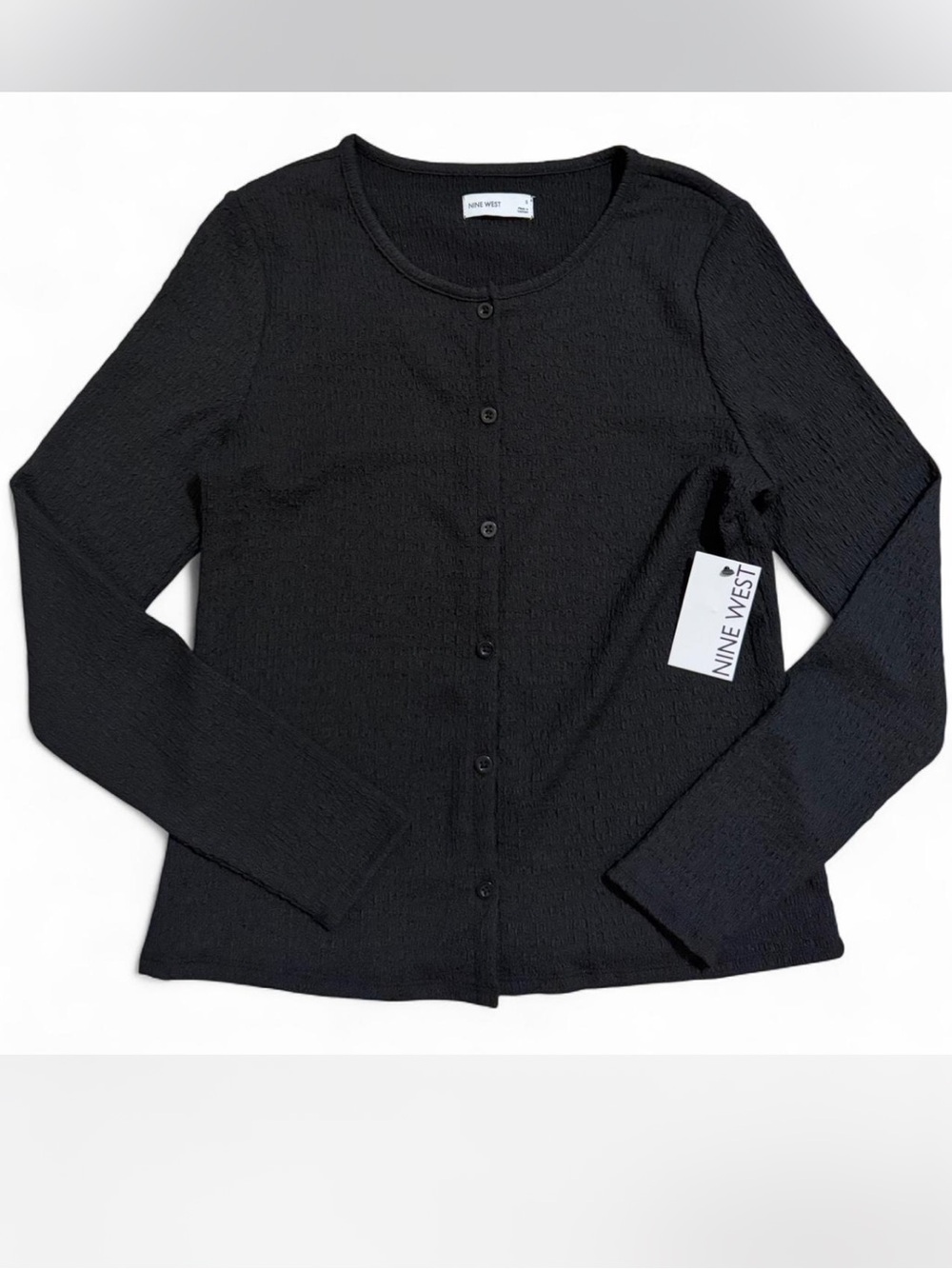 Nine West Black Button-Front Long Sleeve Knit Top nwt